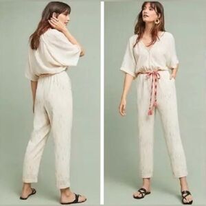 Anthropologie feather & bone ‘soleil’ jumpsuit pantsuit cream w striping small